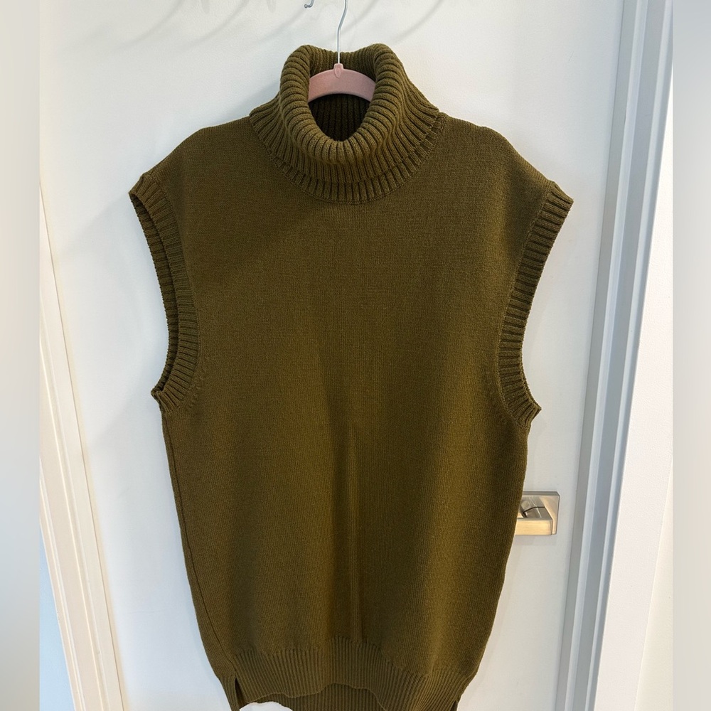 Birgitte Herskind Olive Green Sleeveless Turtleneck Knit Vest Dress  Size M